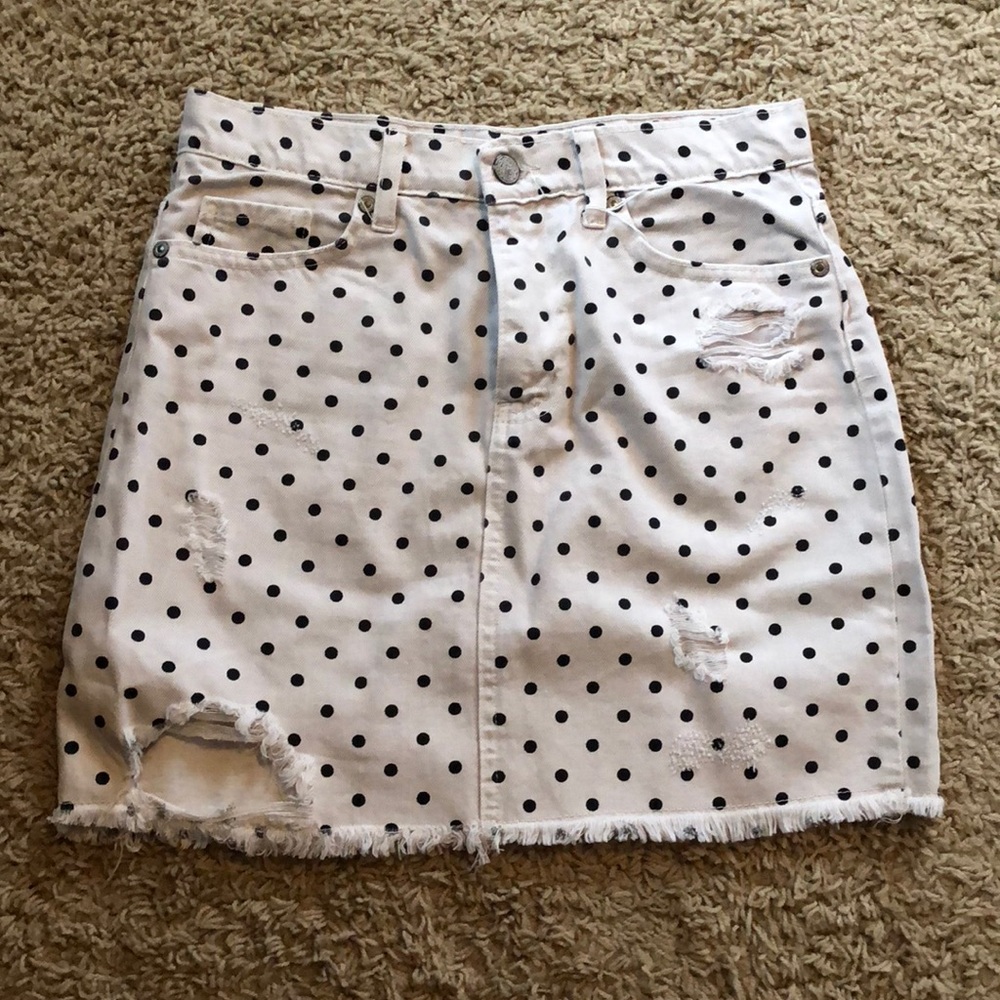 Polka dot denim skirt